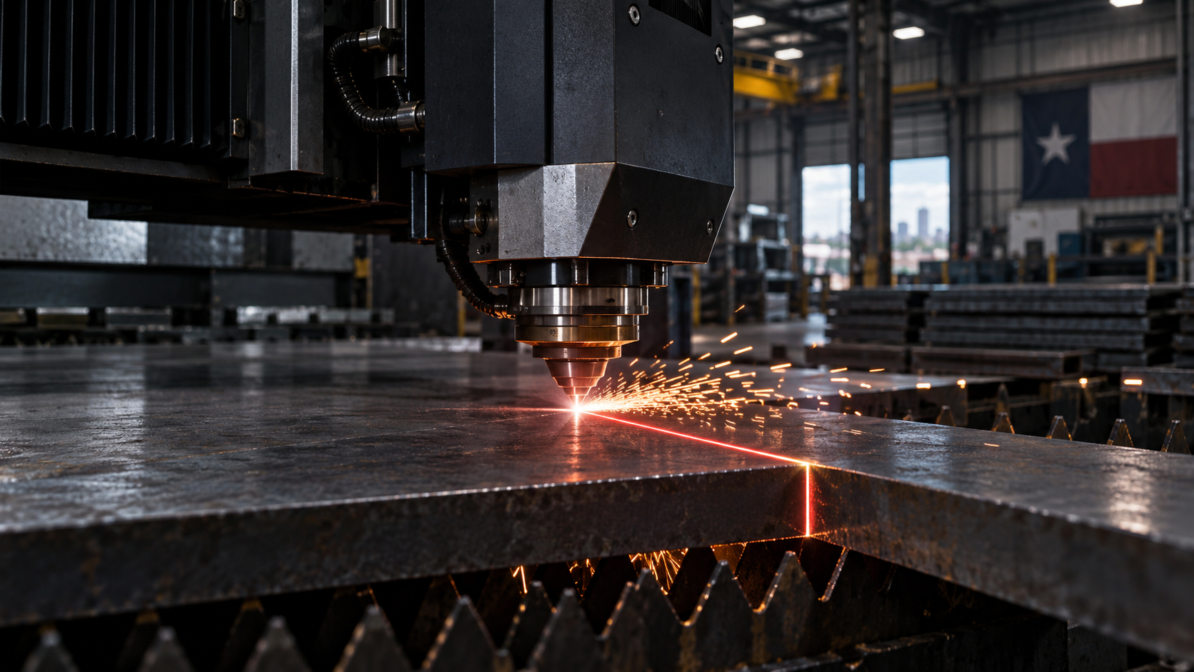 Fiber laser cutting a precision shape from steel plate
